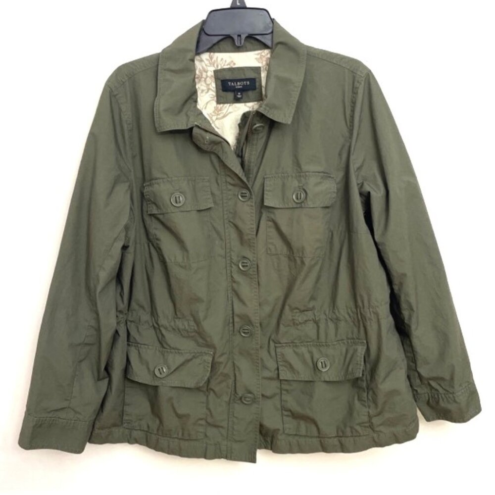 Talbots Woman Military Style Jacket Women's 1X 100% Cotton Army Green Pockets